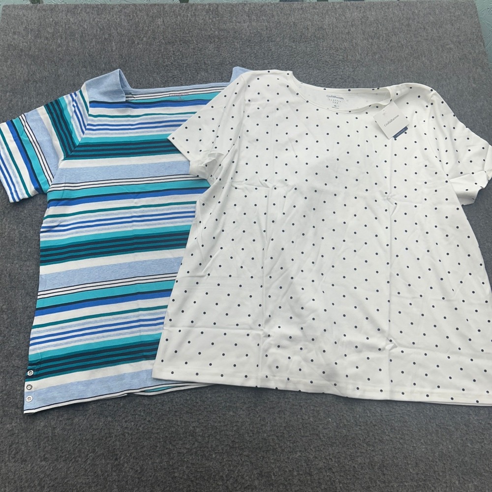 Croft & Barrow Plus Size 3X Classic Tee Shirt Top Set Short Sleeve Striped Dot